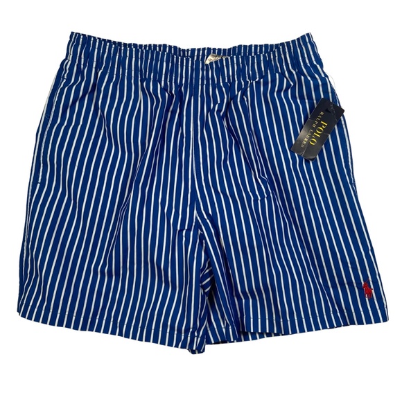 Polo Ralph Lauren Men's Swim Shorts Striped Blue White Lined Pockets NWT Size L - Picture 1 of 5